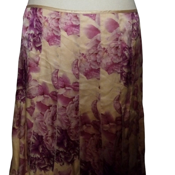 Ann Taylor Peach & Pink Rose Floral 100% Silk A‎ line Full Midi Skirt Size 10 - Picture 5 of 7